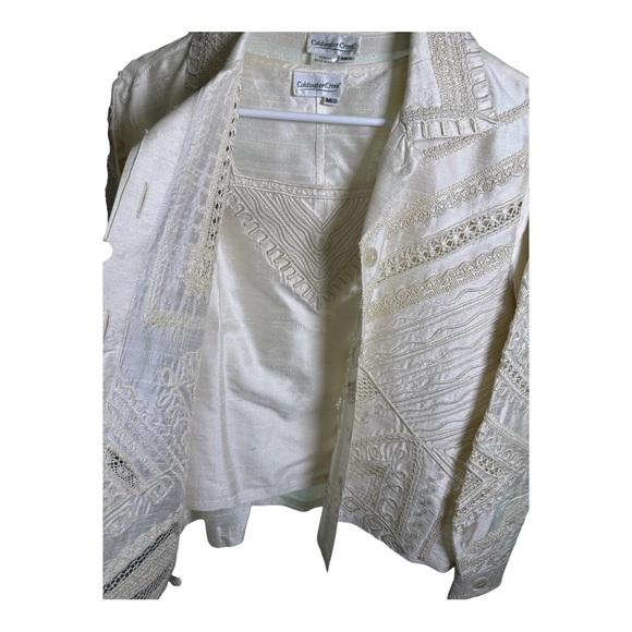 Coldwater Creek Ivory Silk Embroidered Jacket & Tank M Boho Cottagecore Artisan - Picture 7 of 7